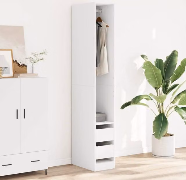 Berkfield Home White Wardrobe with Integrated Drawers, W/D/H: 30 x 50 x 200 cm