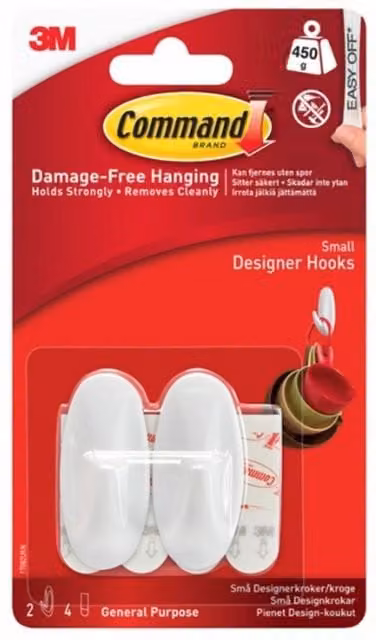 3M Command White Plastic Wall Hooks, Pack of 2