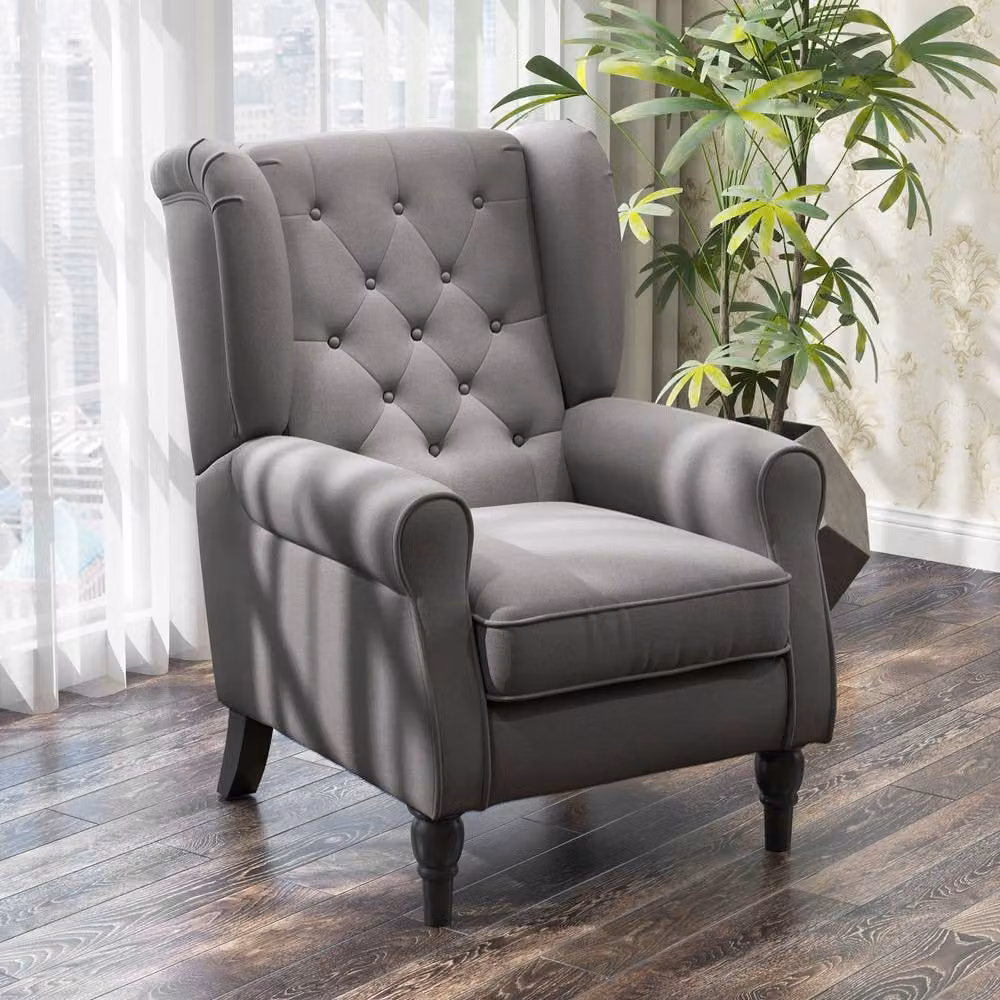 ERGOVEXA Retro Fabric Accent Chair in Grey with Solid Wood Frame, H 86 cm x W 74 cm x D 102 cm – 4