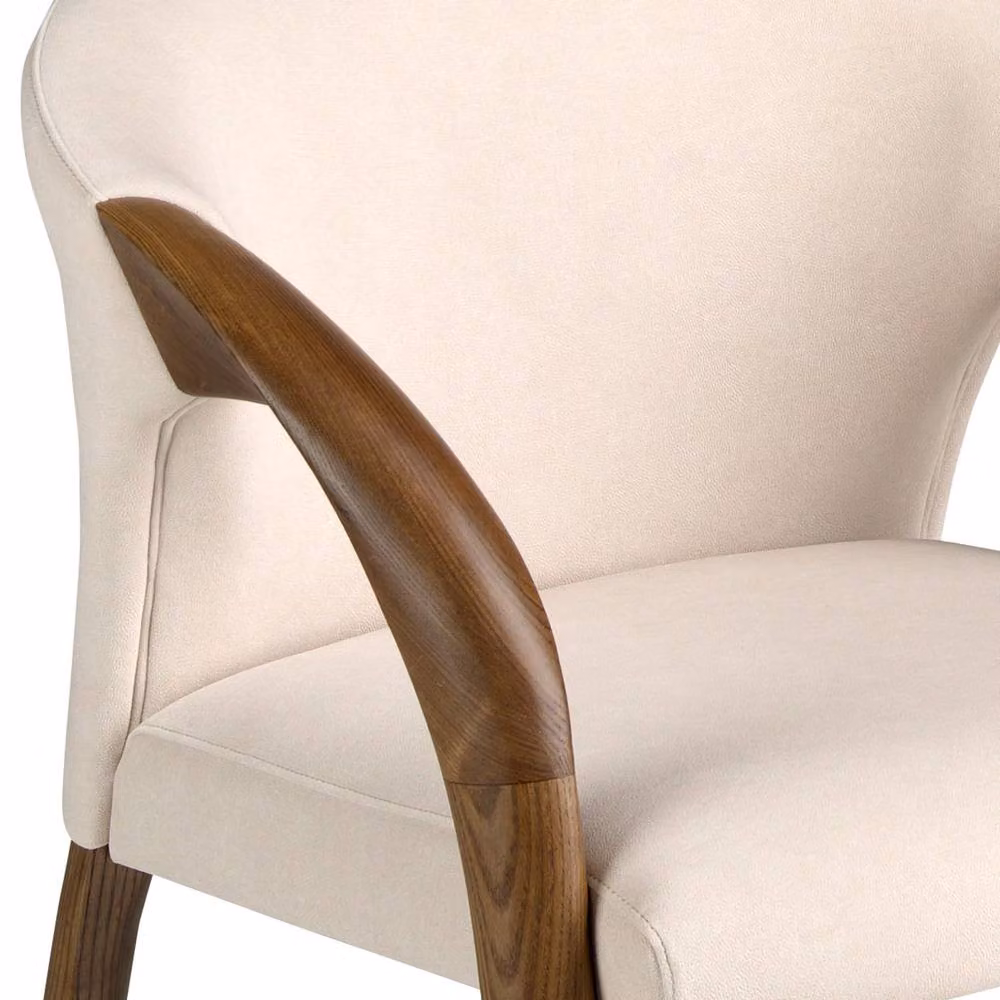 Angel Cerda Modern Velvet Dining Chair with Armrests in Beige and Brown – 4