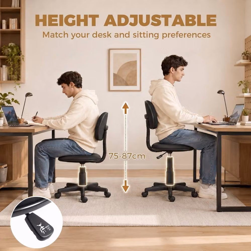 STILVORA Black Fabric Armless Office Task Chair with 360 Degree Swivel and Castors – 5