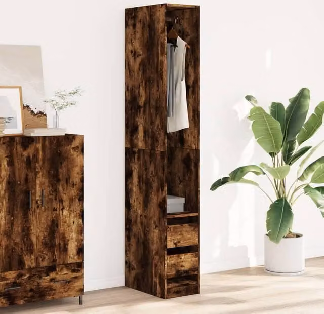 Berkfield Home Smoked Oak Wardrobe in Brown, W/D/H: 30 x 50 x 200 cm