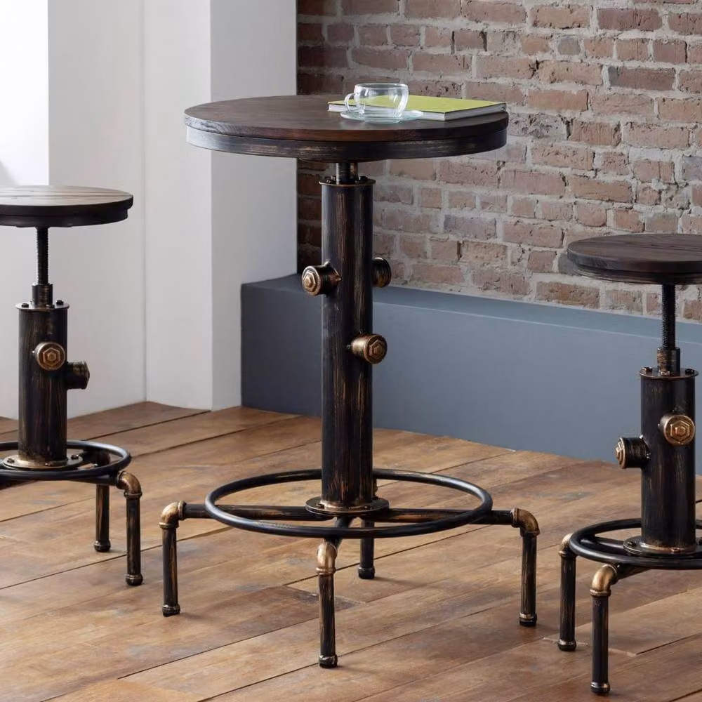 Cheshire Premium Rockford Industrial Pipework Bar Table, Brown and Multicolour, Height: 66 cm – 2