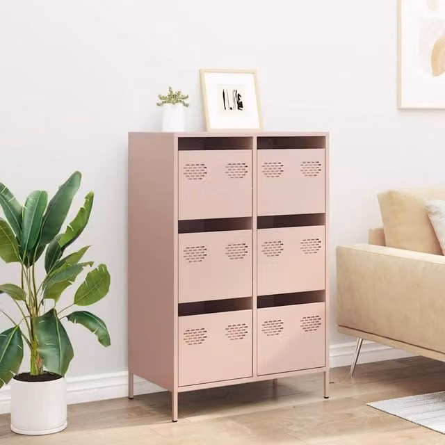Berkfield Home Pink Steel Highboard, W: 68 cm, D: 39 cm, H: 101.5 cm