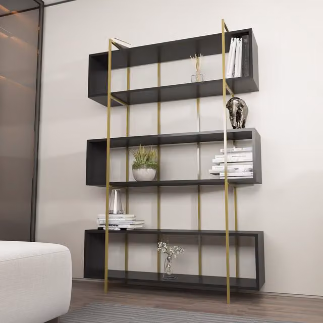 Decorotika Bruti 6-Tier Industrial Geometric Bookshelf in Anthracite and Gold