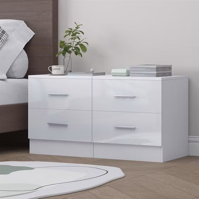 REFLECT 2-Drawer Bedside Tables Set of 2 in White High Gloss and Matt Finish