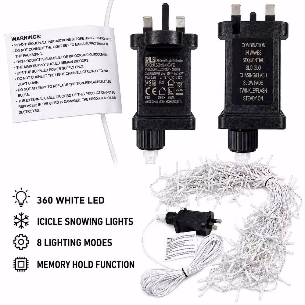 Spot On Dealz 360 LED Cool White Snowing Icicle Christmas Lights with 8 Functions for Indoor and Outdoor Use – 2