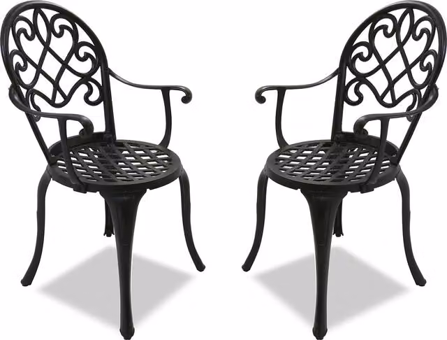 Prego Set of 2 Large Black Metal and Plastic Garden and Patio Bistro Chairs