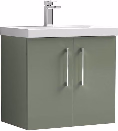 Balterley Contemporary Wall Hung Bathroom Vanity Unit with Mid-Edge Vitreous China Basin, Satin Green, W: 60 cm – 1