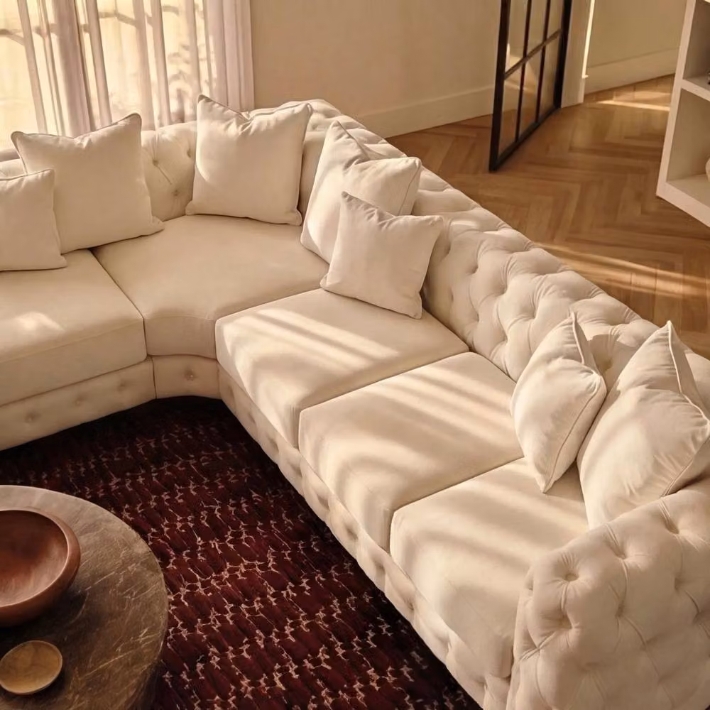 Sofaya Monaco Chesterfield 6 Seater L-Shape Corner Sofa in Beige Velvet with Left Hand Facing Chaise – 2