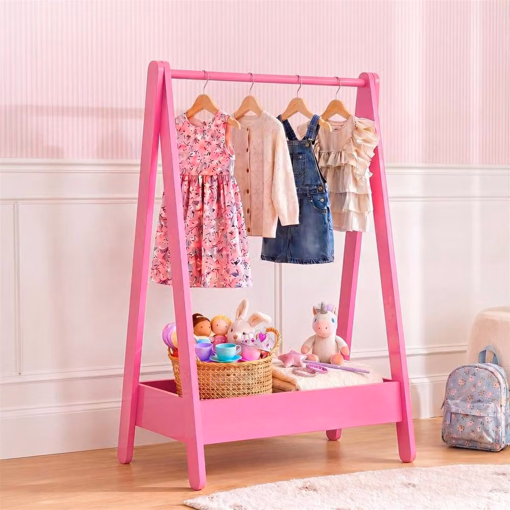 Kelvenix Pink Portable Pine Clothes Rail Rack for Childrens Bedrooms – 2