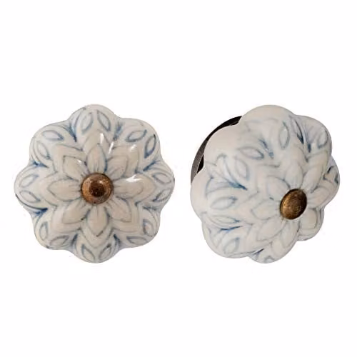 Nicola Spring Ceramic Cabinet Knobs, Grey and Blue, Pack of 6