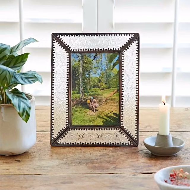 Paper High Luna Rectangular Single Photo Frame in Copper with Reclaimed Glass and Antique Brass Metal, W/D/H: 15.24 x 10.16 x 10.16 cm – 1