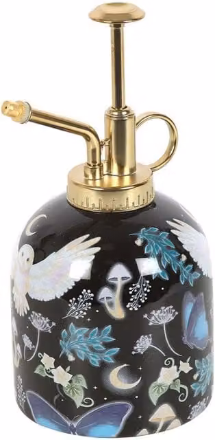 Something Different Night Flight Owl Ceramic Plant Mister in Blue, Gold, Yellow and Black