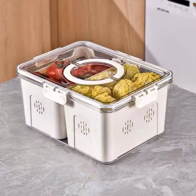 Livingandhome Airtight Multi-Compartment Fridge Storage Container, White, Width: 14.2 cm