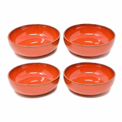 Verano Spanish Ceramics Selena Glazed Hand Dipped Red Ceramic Shallow Bowls, Set of 4, Diameter: 14 cm – 2