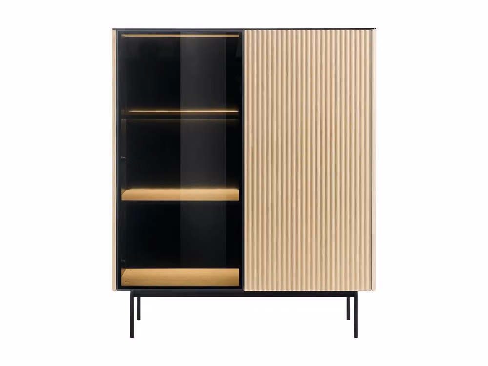 Vente-unique 2-Door Modern Display Cabinet with Integrated LED Lighting in Black MDF and Glass, Height: 127 cm – 2