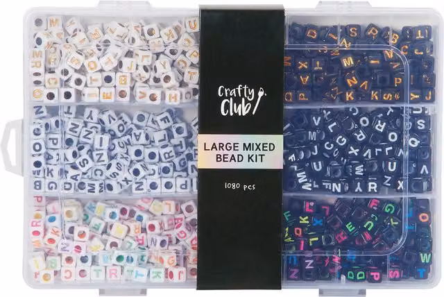 Crafty Club Large Mixed Bead Kit for Children in White, Black, Gold and Multicolour