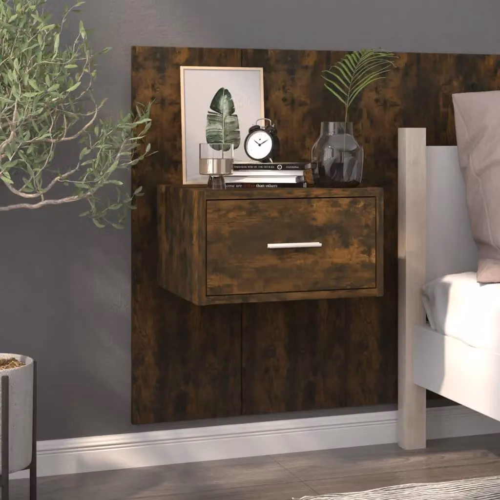 Berkfield Home Set of 2 Wall-mounted Bedside Cabinets in Smoked Oak, Brown – 3