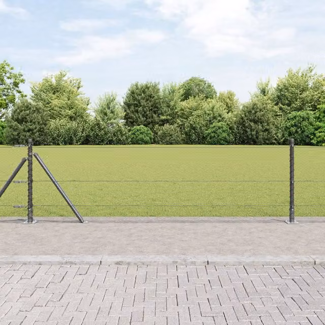 Berkfield Home Grey PVC Coated Steel Hexagon Fence, H: 0.6 m x W: 25 m