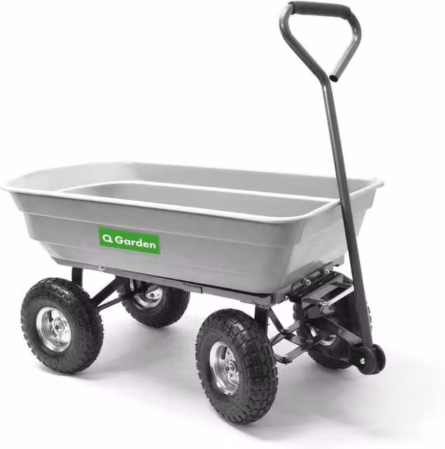 Q Garden Poly Body Pull Dump Cart Garden Wagon with Tipping Function, 150kg Capacity, Grey – 1