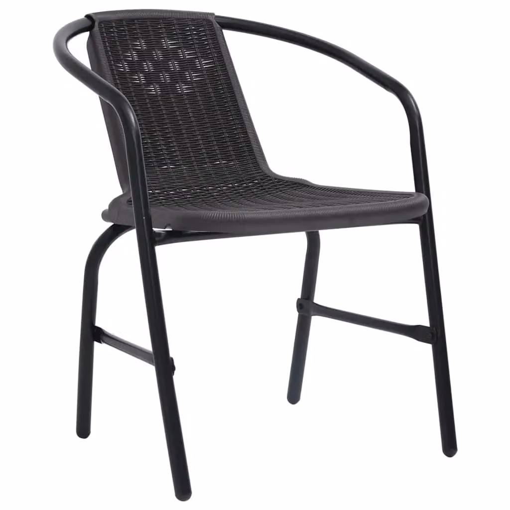 Berkfield Home Set of 8 Modern Black Plastic Rattan and Steel Garden Chairs – 2