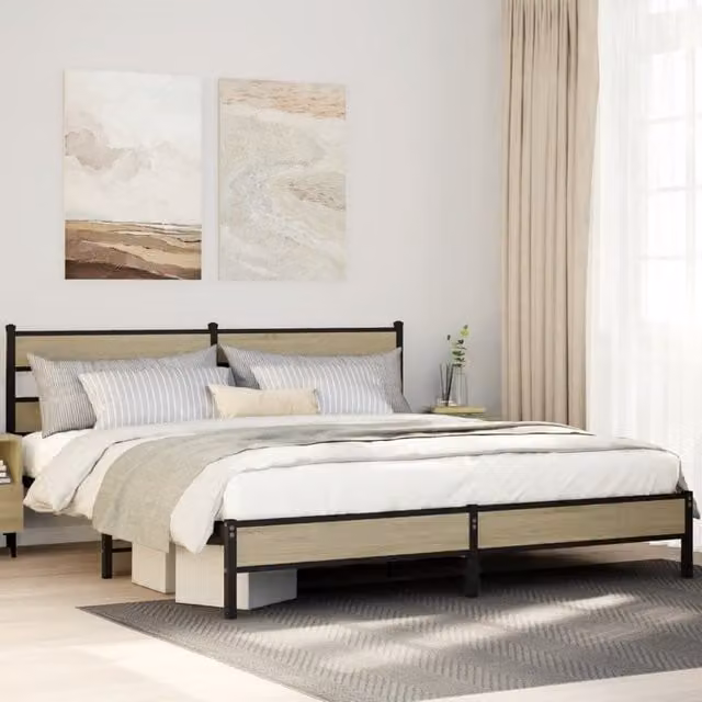 Berkfield Home Metal Bed Frame in Sonoma Oak Brown, 200 x 200 cm – 1