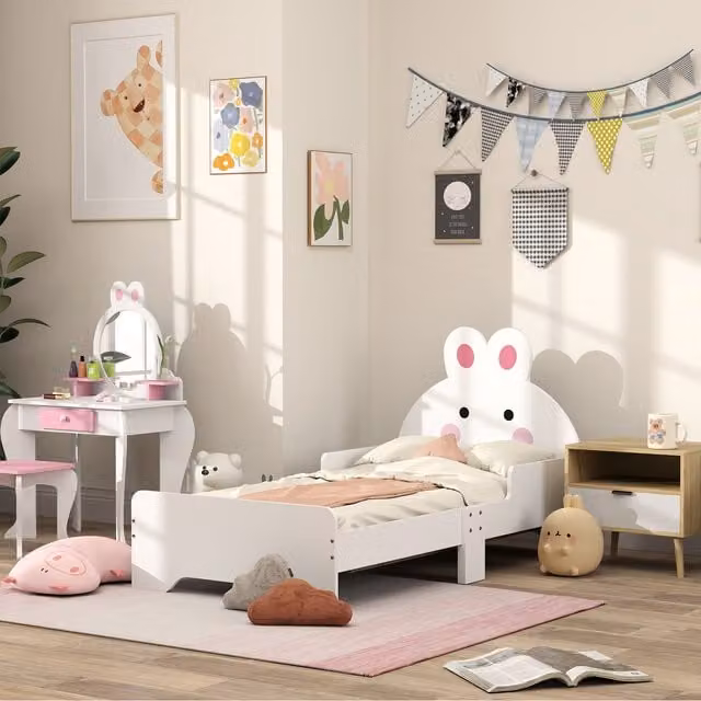 ZONEKIZ Toddler Rabbit Bed Frame in White – 1