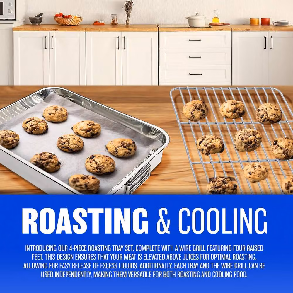 BARGAINS-GALORE Stainless Steel Non-Stick Rectangular Roasting Tray in Silver, W: 27 cm, D: 21 cm – 3