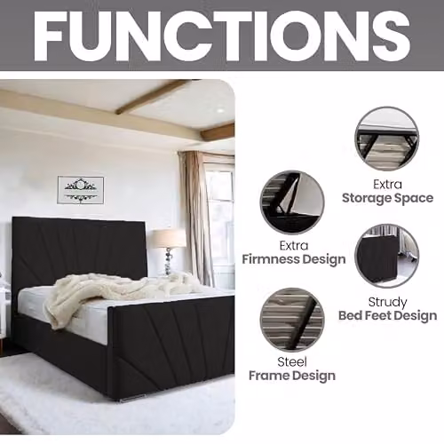 Living Comfort Bedz Sunrise Bed in Black Plush Velvet with Gas Lift Base, W/D/H: 90 x 190 x 127 cm – 7