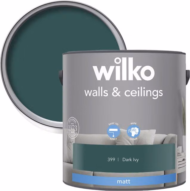 wilko Dark Ivy Matt Emulsion Paint for Walls and Ceilings, 2.5 l