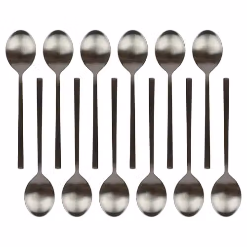 Argon Tableware Stainless Steel Dessert Spoons, Matte Black, Pack of 12 – 1