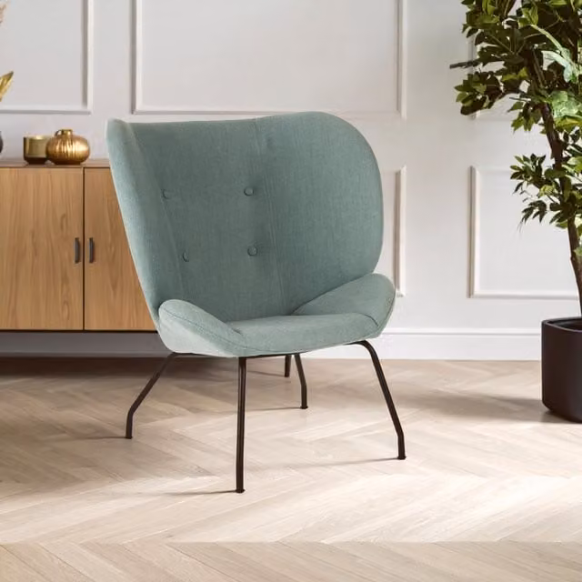 Orsina Green Fabric Lounge Chair with Metal Frame and Armrests