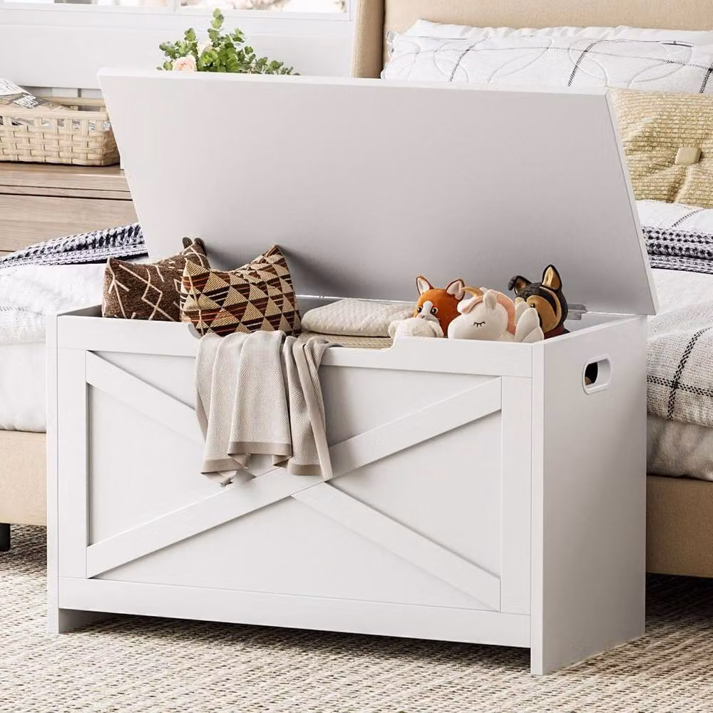 London Boutique White Wood Storage Chest and Hallway Shoe Bench Organizer – 2