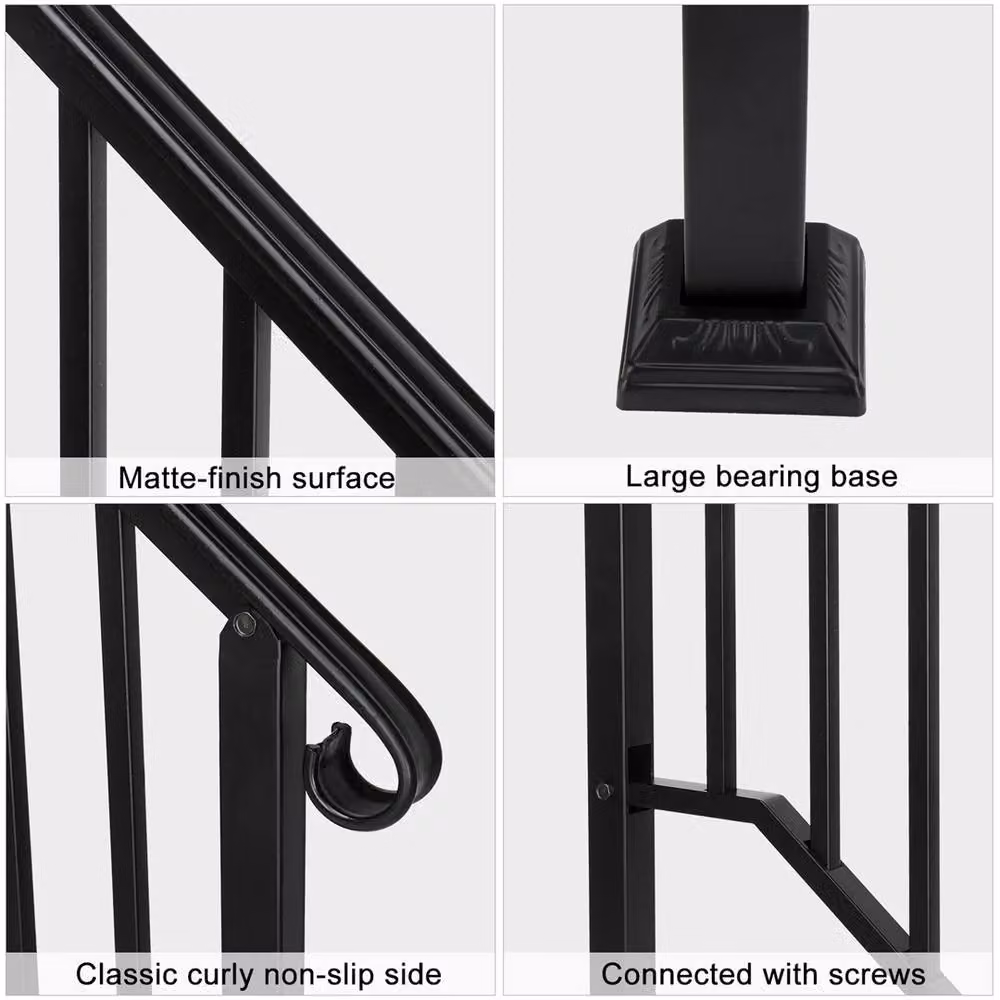 Nordara Black Iron Stair Handrail for 2-3 Outdoor Deck Steps, W: 160 cm x H: 100 cm – 3
