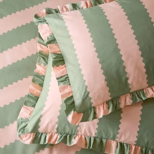 Furn Wylder Birdie Stripe Reversible Cotton Pillowcase Pair in Pink, Green and Multicolour, W/H: 50 x 75 cm – 1