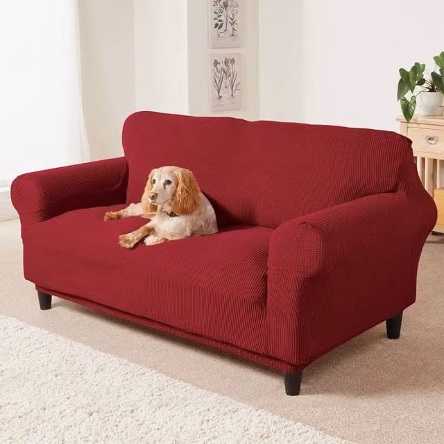 Coopers of Stortford Red 2-Seater Stretch Sofa Cover, Machine Washable – 1