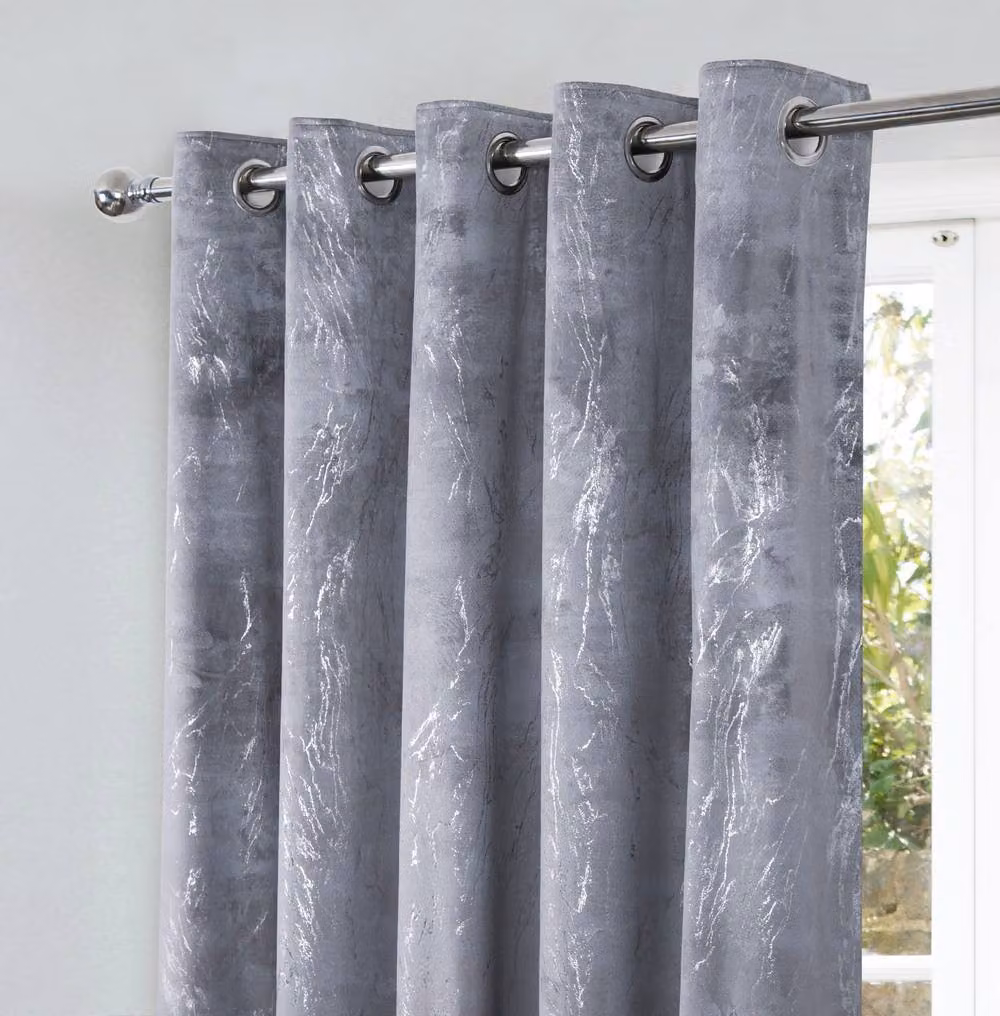 Smart Living Marble Effect Velvet Eyelet Curtains, Thermal Blackout, 2 Grey Panels, Width: 117 cm, Drop: 137 cm – 5