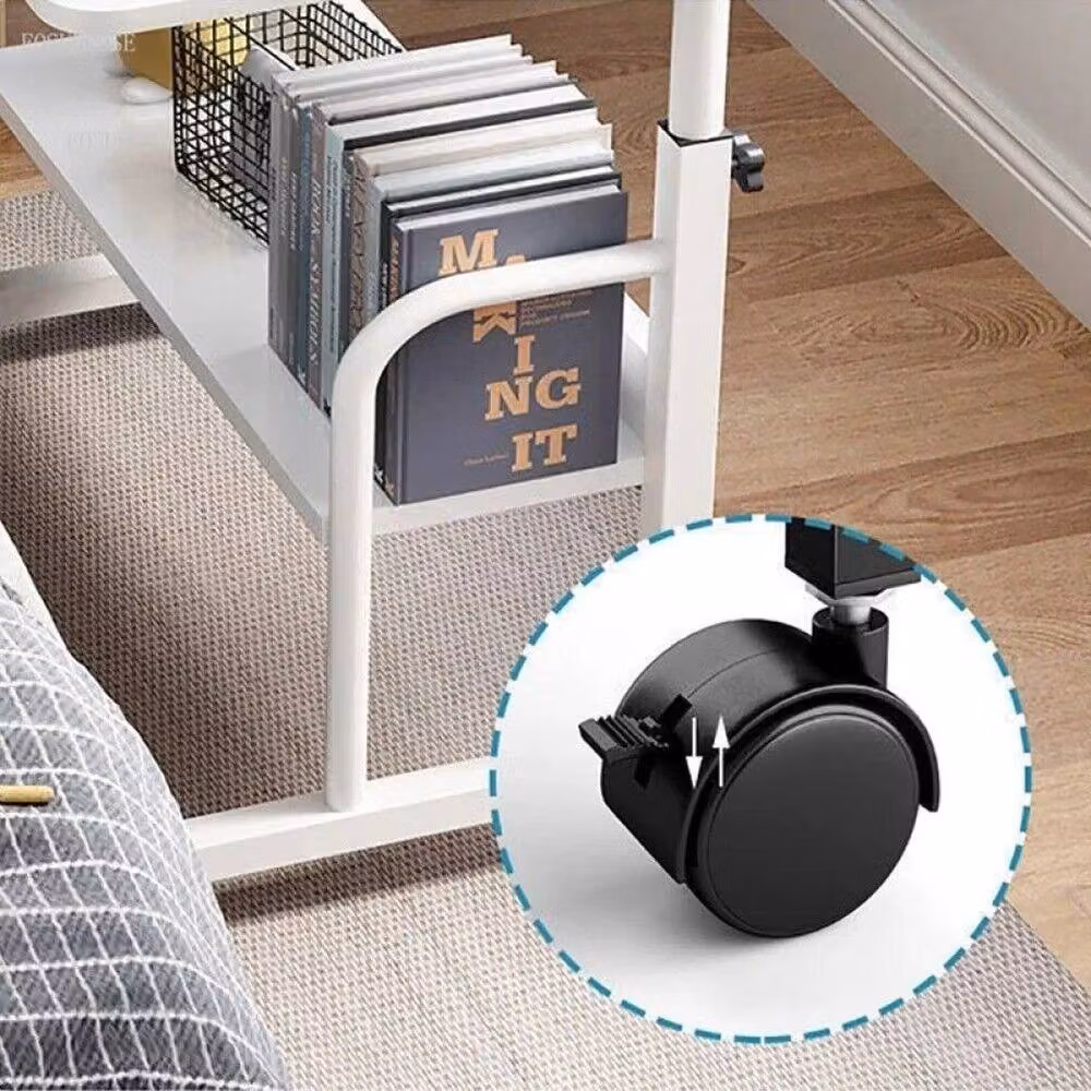 FLAVORA Style C Height Adjustable Over Bed Chair Table with Castors in White – 4