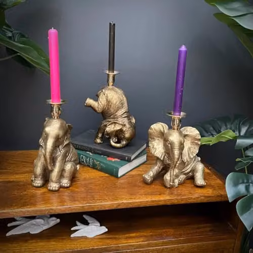 Gifts Direct 2 U Gold Elephant Candle Holder for Taper or Pillar Candles – 4