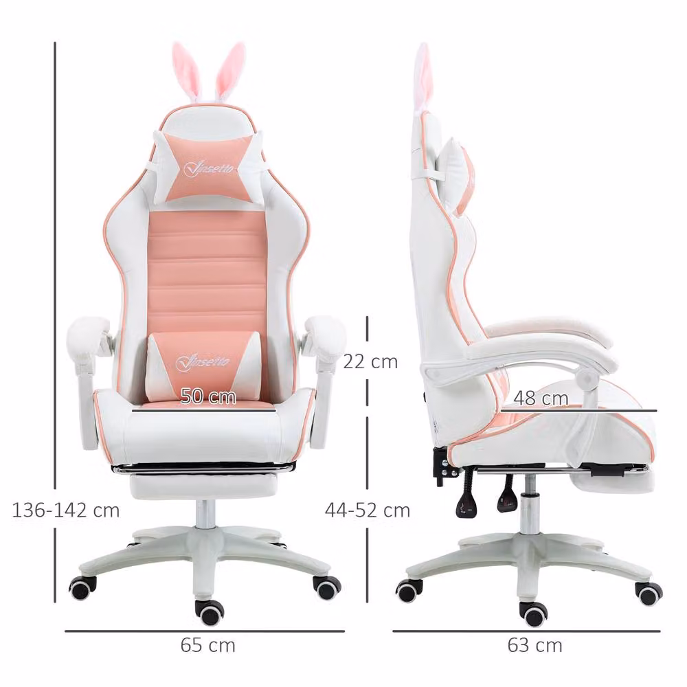 ERGOVEXA Pink Racing Gaming Chair with Footrest and Headrest, Reclining Synthetic Leather Computer Chair – 2