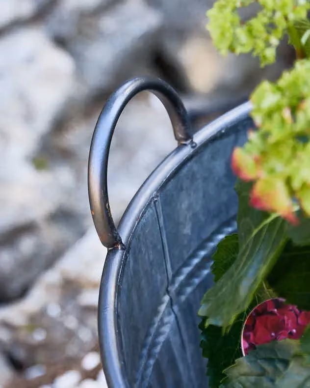 Dibor Grey Vintage Effect Metal Garden Planter with Handle, Dia: 51 cm, H: 46 cm – 3