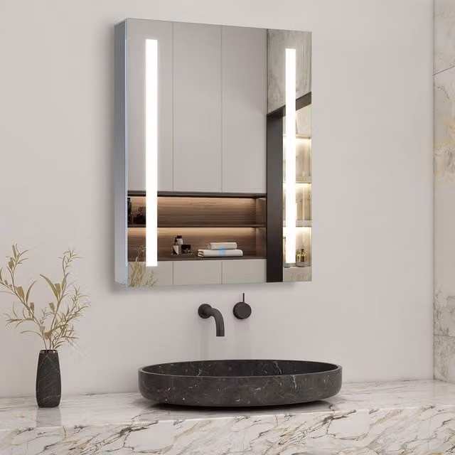 Aica White LED Bathroom Mirror Cabinet with Integrated Lighting and Anti-Fog Functionality, Width: 60 cm