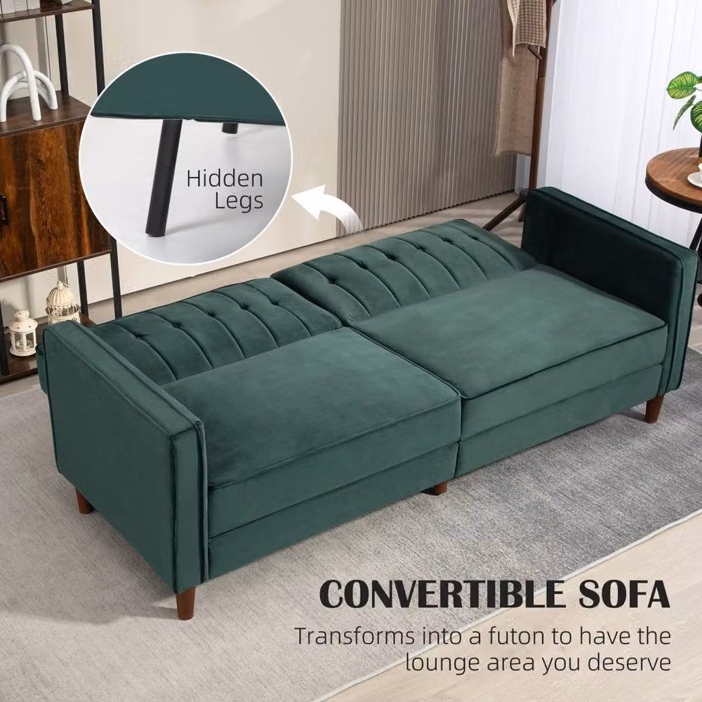 Wyld Haus Babano 3 Seater Convertible Sofa Bed in Forrest Green Velvet Fabric – 4