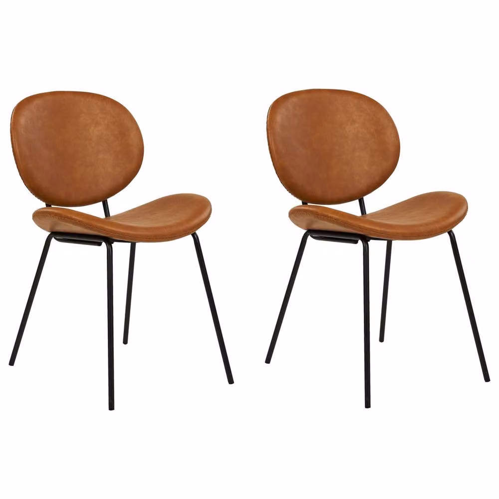 Wyld and Coco Set of 2 Armless Dining Chairs in Golden Brown Faux PU Leather – 2