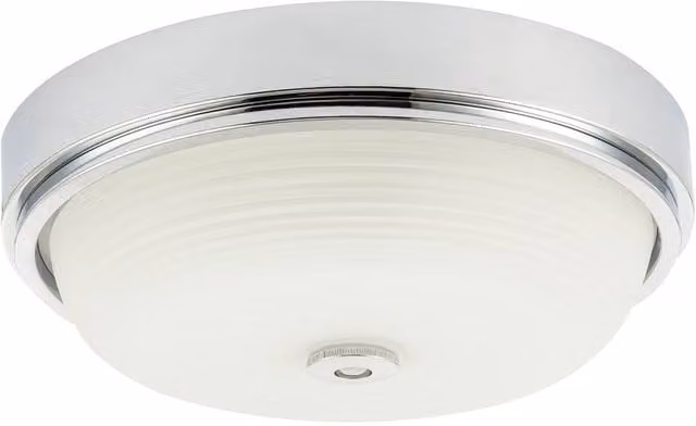 Happy Homewares Silver IP44 Round Bathroom Ceiling Light Fitting with Motion, Timer and Dusk Sensors