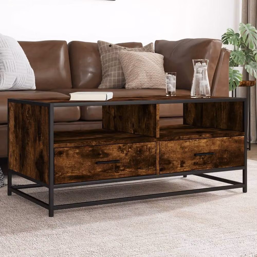 Berkfield Home Smoked Oak Coffee Table in Brown, W/D/H: 100 x 50 x 45 cm – 2