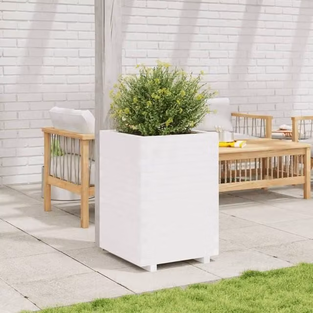 Berkfield Home Beautiful Garden Column Planter in White Solid Wood, W/D/H: 50 x 50 x 72.5 cm – 1