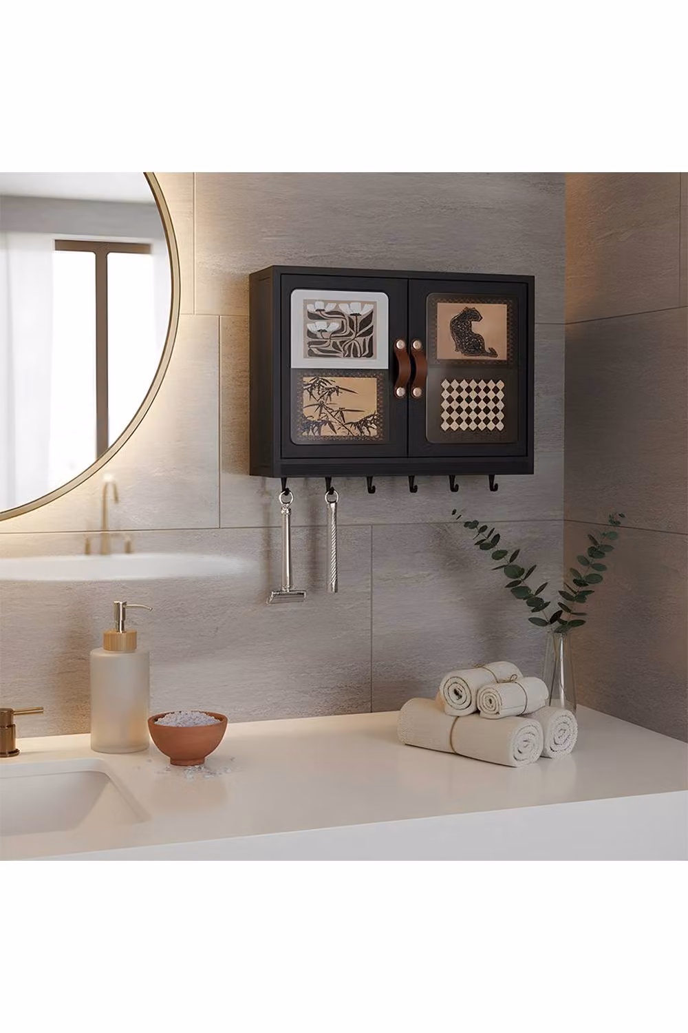 Living and Home Black Wall-Mounted Foldable Bathroom and Kitchen Storage Cabinet with Hinged Doors – 2