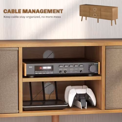 HOMCOM Brown Wood Modern TV Cabinet Stand for Up to 50-Inch Flat-Screen TVs, W: 110 cm, D: 29 cm, H: 46.5 cm – 5